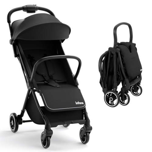 INFANS Lightweight Baby Stroller, Compact Travel Stroller, One-Hand Gravity Fold, Adjustable Backrest, Aluminium Frame