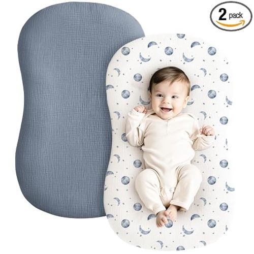 Konssy Muslin Baby Lounger Cover 2 Pack, 100% Cotton Newborn Lounger Cover, Soft and Breathable Baby Nest Slipcover for Boys Girls (Planet,Navy)