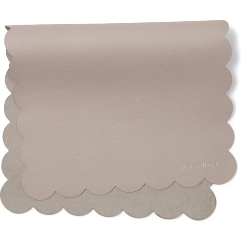 Ava + Oliver Vegan Leather Baby Changing Mat (16 X 30 in) - Multipurpose Wipeable and Portable Diaper Changing Pad - Foldable for Travel (Grey Scallop)