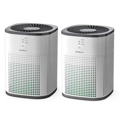 CHIVALZ 2 Pack Air Purifiers for Home Bedroom, Quiet Air Cleaner with 24dB Sleep Mode, True HEPA Filter for Pet, White & Black