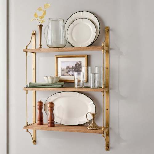 Triple Parker Brass and Wood Shelf