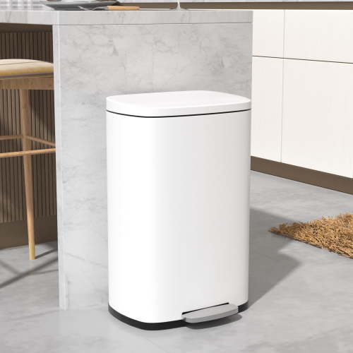YRLLENSDAN 13 Gallon Kitchen Trash Can with Lid, Bathroom Stainless Steel Trash Can with Foot Pedal and Plastic Inner Bucket Garbage Can Soft Close Dustbin Small Trash Bin for Bedroom Office