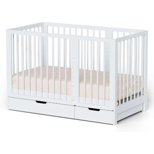 JOYMOR 8 in 1 Convertible Crib with Drawer, Include 2” Mattress, Converts to Bassinet, Mid Crib, Full Size Crib, Daybed,Toddler Bed and Playard