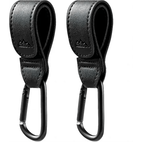 Baby Stroller Hooks Bag Hooks for Hanging Diaper Bags Multipurpose Hooks for Grocery Shopping Bags Premium Vegan Leather Pram Straps 2 Pcs (black)