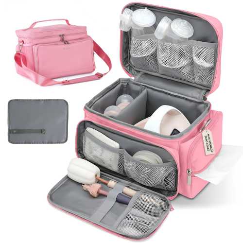 Breast Pump Bag Fit for Spectra S1 and S2, Wearable Breast Pump Bags with Milk Pack, Pumping Bag with Waterproof Mat for Pump Pink