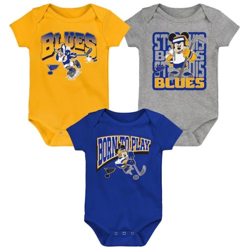 Infant St. Louis Blues Blue/Gold/Heather Gray Disney 3-Piece Bodysuit Set