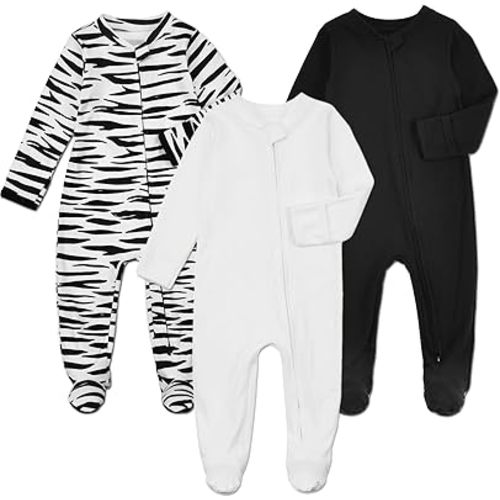 Aablexema Baby Footie Pajamas with Mittens - 3Pcs Infant Footed Sleeper Cotton Sleepwear Outfits