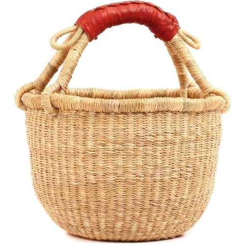 Fair Trade Ghana Bolga African Dye Free Mini Market Basket 9.5-10.5" Across, 20122L