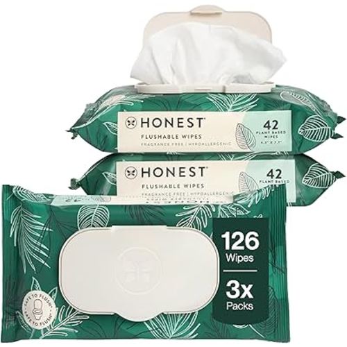The Honest Company Hypoallergenic Flushable Wipes for Sensitive Skin, Tropical Leaves, 126 Count