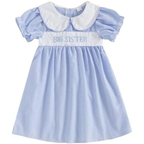 Big Sister Little Sister Matching Outfits Short Sleeve Bubble Romper Smocked Dress Toddler Girl Summer Clothes