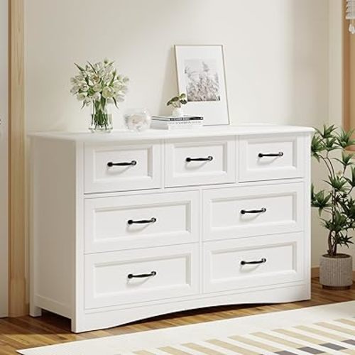 Gizoon 47" 7 Drawer Dresser, White Modern Bedroom Chest of Drawers