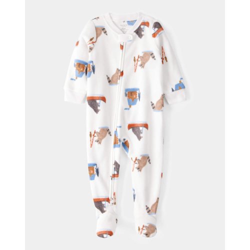 Baby Boy 1-Piece Woodland Creatures Fleece Footie Pajamas - Ivory | Carter's