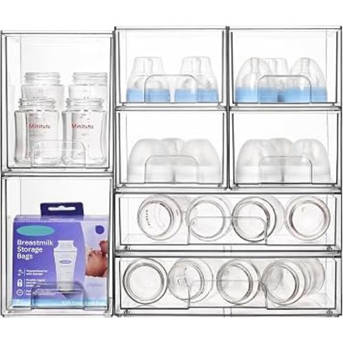 Amazon.com: Vtopmart Clear Stackable Storage Drawers Set of 5, Plastic Organizer Bins | Multi-purpose Boxes for Baby Bottle Storage, Ideal for Kichen, Vanity, Bathroom, Undersink, Cabinet, Pantry Organization : Home & Kitchen
