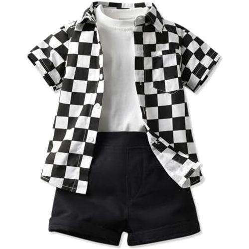 SANGTREE 3 Piece Boys Outfits Short Sleeve and Shorts Set Summer Clothes