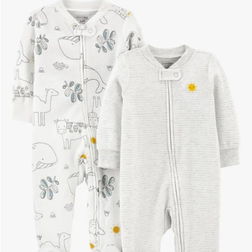 Simple Joys by Carter's unisex-baby 2-way Zip Thermal Footed Sleep and Play, Pack of 2