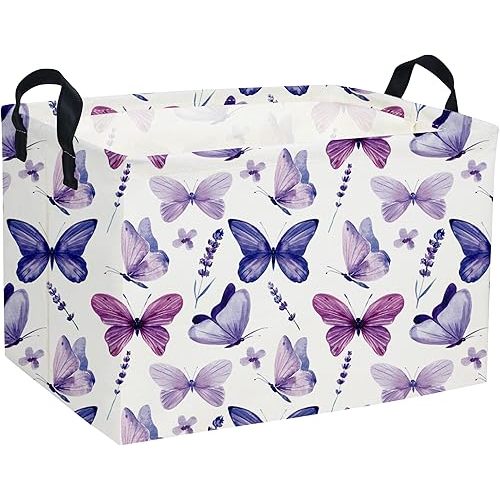 Rectangular Butterfly Baskets Girls Basket Kids Storage Bins Girls Storage Bin Organizer Box Room Decor for Home(Purple Butterfly)