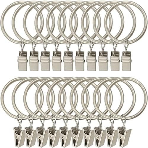 20 Pack Metal Curtain Rings with Clips, Curtain Clip Rings Hooks for Hanging Drapery Drapes Bows, Curtain Rod Rings 1.5 inch Interior Diameter, Matte Silver