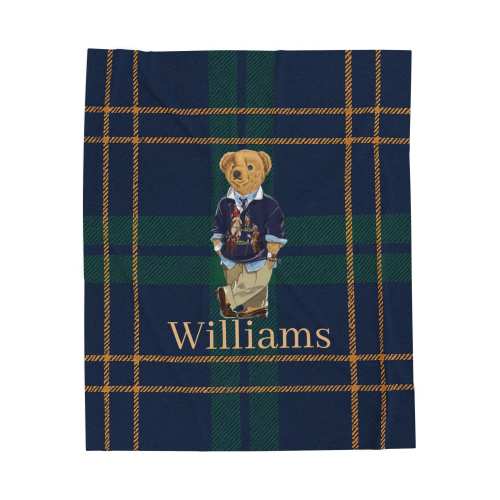 Preppy Bear Plaid Blanket | Velveteen Plush Blanket, Personalized Name Option