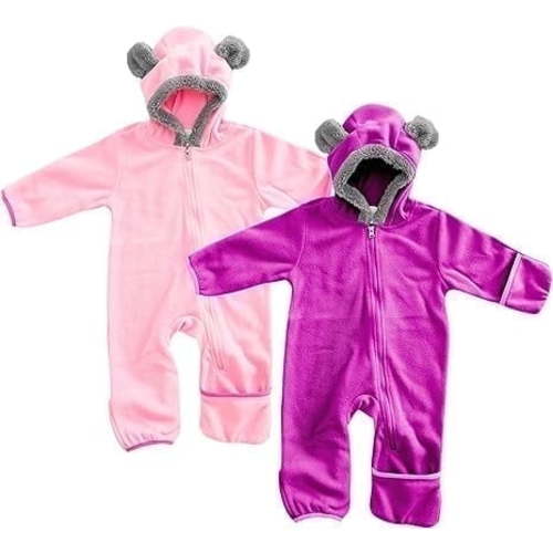 Cuddle Club Fleece Baby Bunting Bodysuit One Piece Hooded Romper Outerwear, 12 to 18 Months Pink & Purple 2-Pack