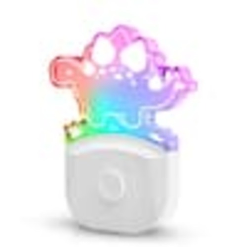 YANSUN Stegosaurus Dinosaur Night Light Plug-In-RGB + 3000K, 3 Modes, Dusk-to-Dawn Sensor, for Boys' Room, Nursery Decor HA-GY08109US-1AP3