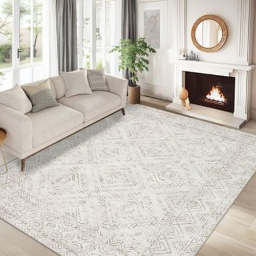 Machine Washable Modern Area Rug Geometric Distressed Non Slip Stain Resistant Non Shedding Pet Friendly Rugs for Living room Bedroom Kitchen