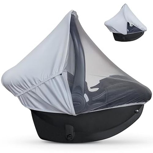 liuliuby Summer Baby Car Seat Cover | 2-in-1 Breathable Carseat Sun Shade & Mosquito Net | UV Protection Lightweight Canopy Covers for Infant Unisex | Bug Net Mesh for Warm Weather (Gray)