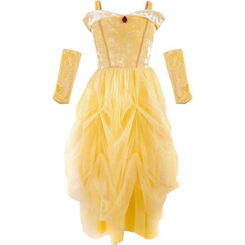 Velvety Soft Yellow Princess Gown with Arm Warmers