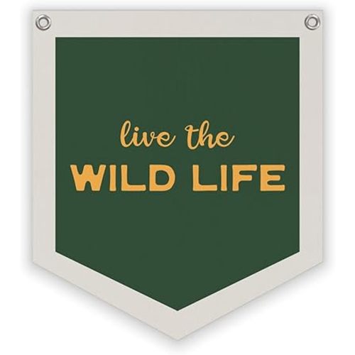 Lacama Vintage Room Decor,Live The Wild Life Pennant,Camp Flag for Nursery,Boy Bedroom Wall Hanging Banner Pennant Flag Decor for Playroom Toddler Nursery Decor College Dorm Room,wildlife banner12.4x14 in