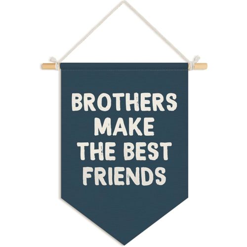 Wheatwin Boys Room Decor, Brothers Make the Best Friends Wall Hanging Pennant Flag Banner, Navy Blue Wall Decor for Nursery Toddler Baby Little Boys Bedroom Playroom 15x11 Inch