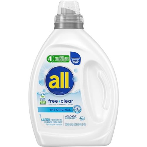all free clear, Original, Liquid Laundry Detergent for Sensitive Skin, Unscented and Hypoallergenic, Concentrated