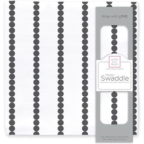 SwaddleDesigns Cotton Muslin Swaddle Blanket, Receiving Blanket for Baby Boys & Girls, Best Registry Gift, 46x46 inches, Bumpkin, Black