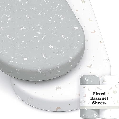 Baby Bassinet Sheets for Boy, Girl (Galaxy, Moon and Stars) 2-Pack - Fitted Bedside Bassinet Sheets - Buttery Soft Cotton Blend for Standard Mattress Pad - Compatible with Halo BassiNest