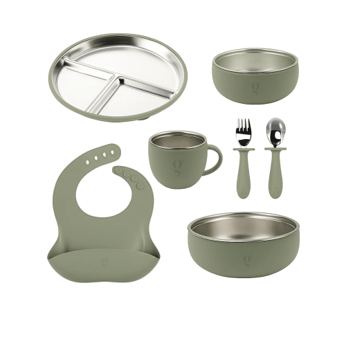 Premium 7-Piece Silicone & Stainless Steel Kids Dinnerware Set | Feeding Set