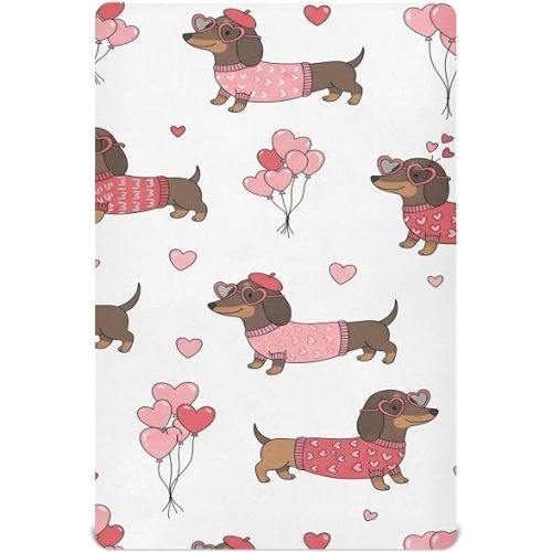 Burbuja Love Dachshunds Crib Sheet for Boys Girls, Fitted Sheet 28 x 52 in for Standard Crib & Toddler Bed Mattresses, Soft & Breathable