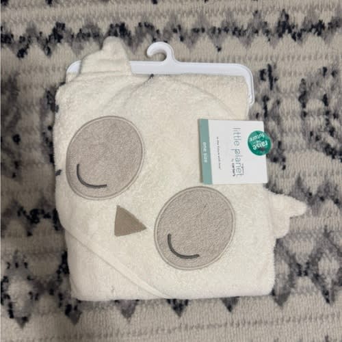 little planet Cream Owl Hooded Baby Towel