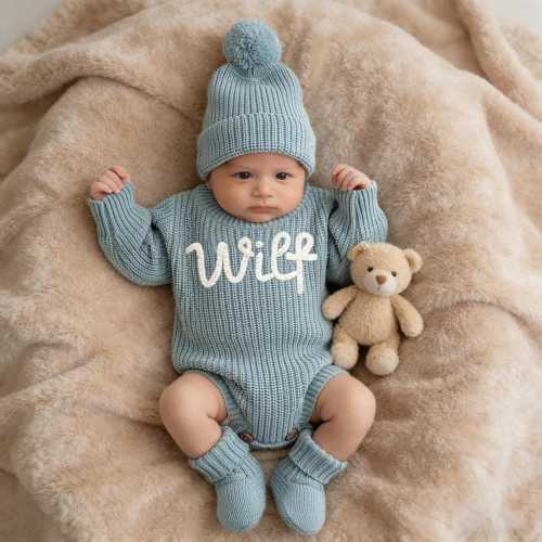 Personalized Baby Name Romper Set, Custom Ruffle Romper, Newborn Girl Outfit, Knitted Ruffle Onsie, First Birthday Gift, baby Shower Gift