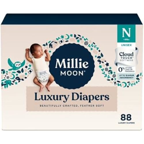 Luxury Diapers - Size Newborn (<9lbs), 88 Count, CloudTouch Ultra Soft Diapers, Up to 12hr Absorbency, Double Leak Guard and Wetness Indicator