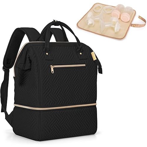 Fasrom Breast Pump Bag Backpack with Cooler Compatible with Spectra S1, S2 and Medela Pumps, Wearable Pumping Bag with Waterproof Mat for Working Moms, Black (Patent Design)