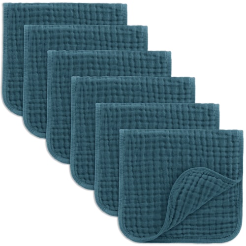 Comfy Cubs Muslin Burp Cloths - Large 100% Cotton Washcloths, 6 Layers (Neptune, 6-Pack, 20"X10")