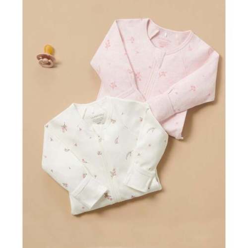 2 Pack Zip Footie Pale Pink Blossom Pack - Purebaby | Maisonette