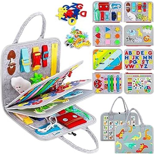 Esjay Busy Board for Toddlers, Busy Book Montessori Toys for 1 2 3 4 Year Old, Sensory Board Learning Activities for Fine Motor Skills, Gifts for Boys Girls, Travel Toys for Airplane Car