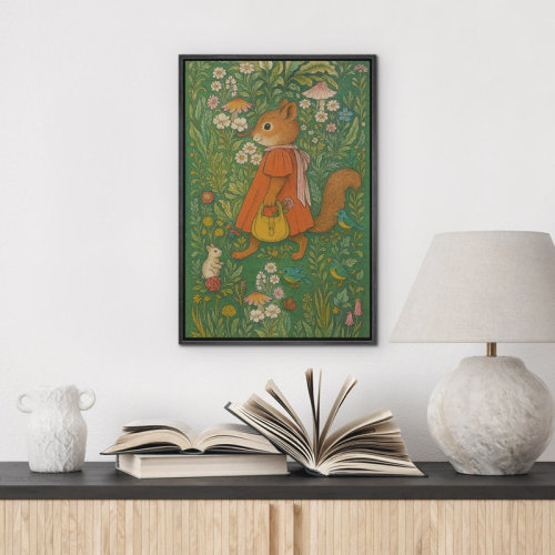 wall26 Squirrel in Red Dress in Garden Framed Canvas - Whimsical Animal Illustration for Nursery or Playroom - Storybook Woodland Decor | Wayfair