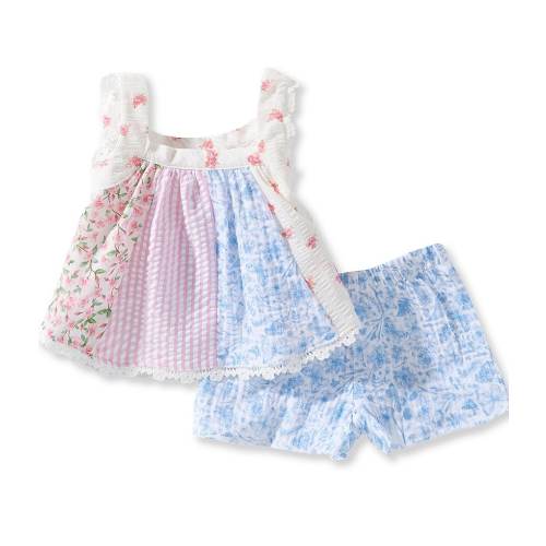 Bonnie Jean Baby Girls Sleeveless Mixed Printed Paneled Tank Top & Ditsy Floral Printed Shorts Set