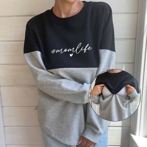 MOMLIFE Chest Zipper Breastfeeding Friendly Sweatshirt, Nursing Apparel for Breastfeeding and Pumping Moms, Nursing Friendly Apparel