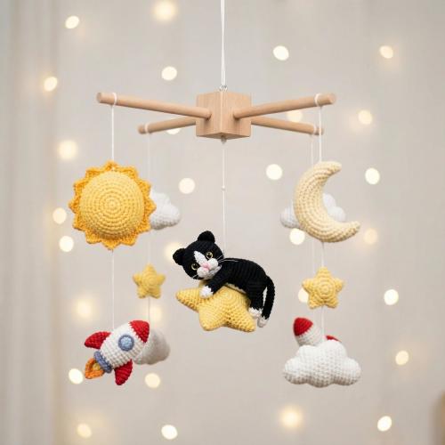 Baby Mobile with Crocheted Dog Cat, Custom Crochet Dog Cat, Nursery Mobile For Baby, Baby Crib Mobile, Nursery Worker Gift, First Month Gift