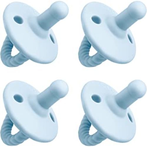 Comfy Cubs Baby Pacifiers, 4 Pack for 6-18 Months - Soft Breast-Like Nipple Shape - CPSIA Compliant Silicone Pacifier for Newborns - Girl Pack Baby Essentials - Ideal Newborn Gift Set - Blue