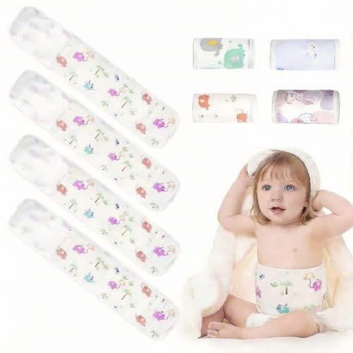 4pcs Newborn Infant Belly Wrap Comfort Pure Cotton Umbilical Cord Cover Band,Umbilical Cord Cover for Newborn,Navel Hernia Belt Baby for 0-12 Months Babies (Multicolor)