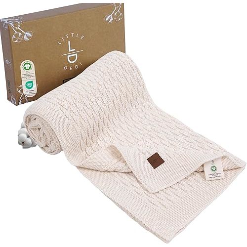 100% Organic Cotton Baby Knitted Blanket with Gift Box - Soft Toddler, Crib, Stroller Blanket - Neutral Swaddle and Receiving Blanket for Newborns, 30"x40", Pink, Nora