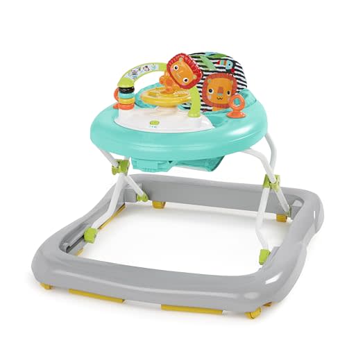 Bright Starts Zig Zag Zebra Baby Walker with Steering Wheel, Lights & Songs, Easy Fold Frame for Storage, Height Adjustable, Ages 6 Months +