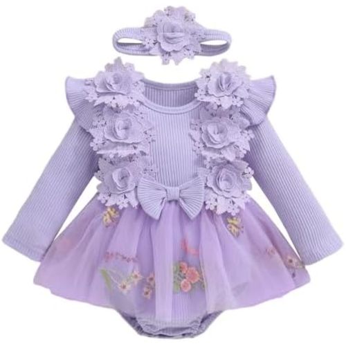 Giraropa Baby Girl Fall Winter Clothes Long Sleeve Romper Dress + Socks + Headband Newborn Infant Cute Casual Outfits